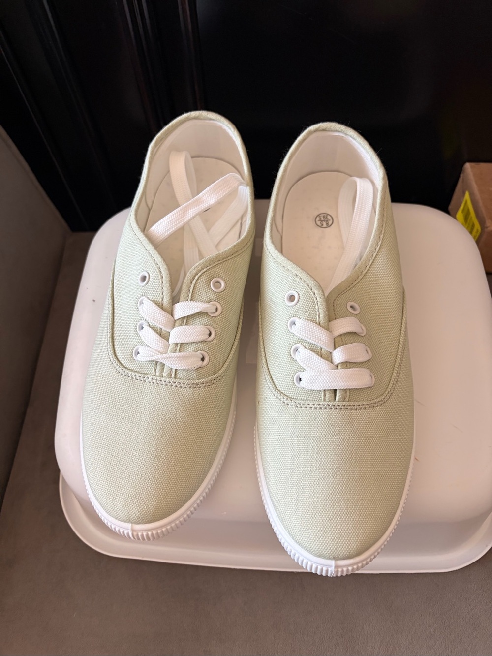 Sage Green Canvas Lace-Up Sneakers